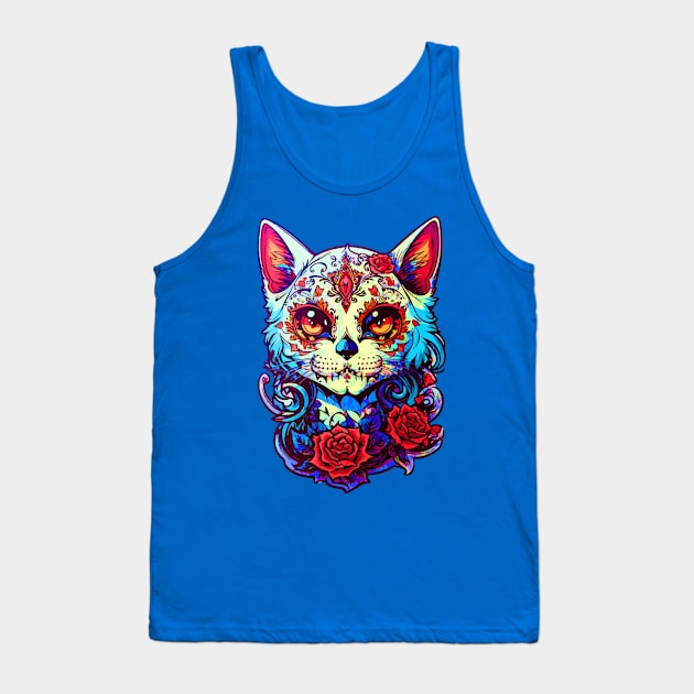 Sugar Skull Cat Tank Top by CatCoconut-Art